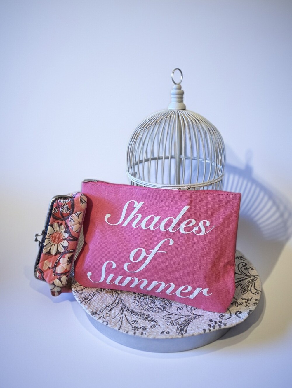 Bundle: Vera Bradley Pink Cosmetic Mini Pouch & Large Summer Zippered Bag